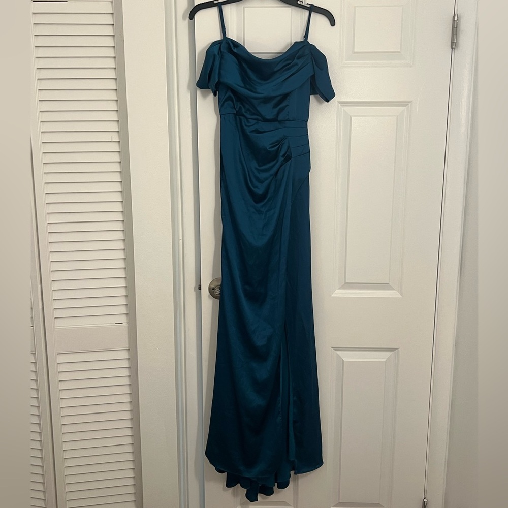 Teal Off-Shoulder Prom Dress